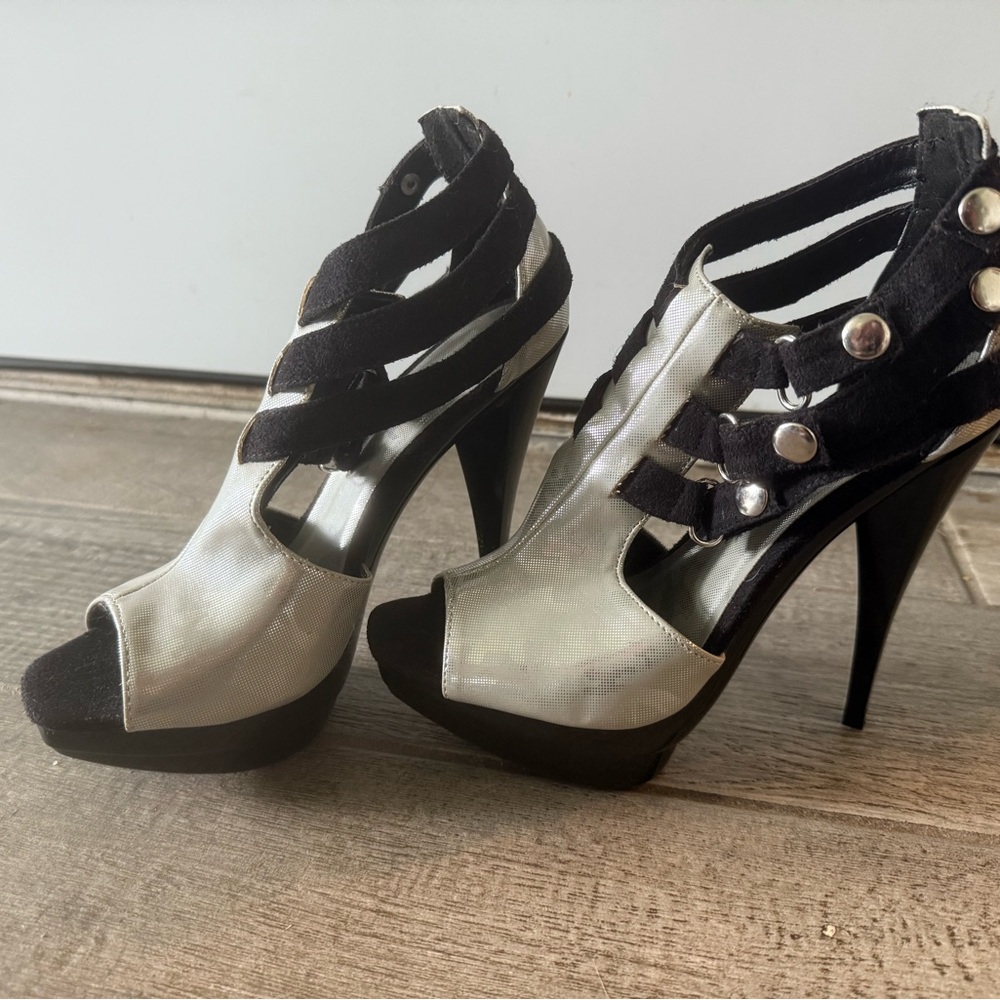 Michael Antonio Black and Silver Stiletto Heels